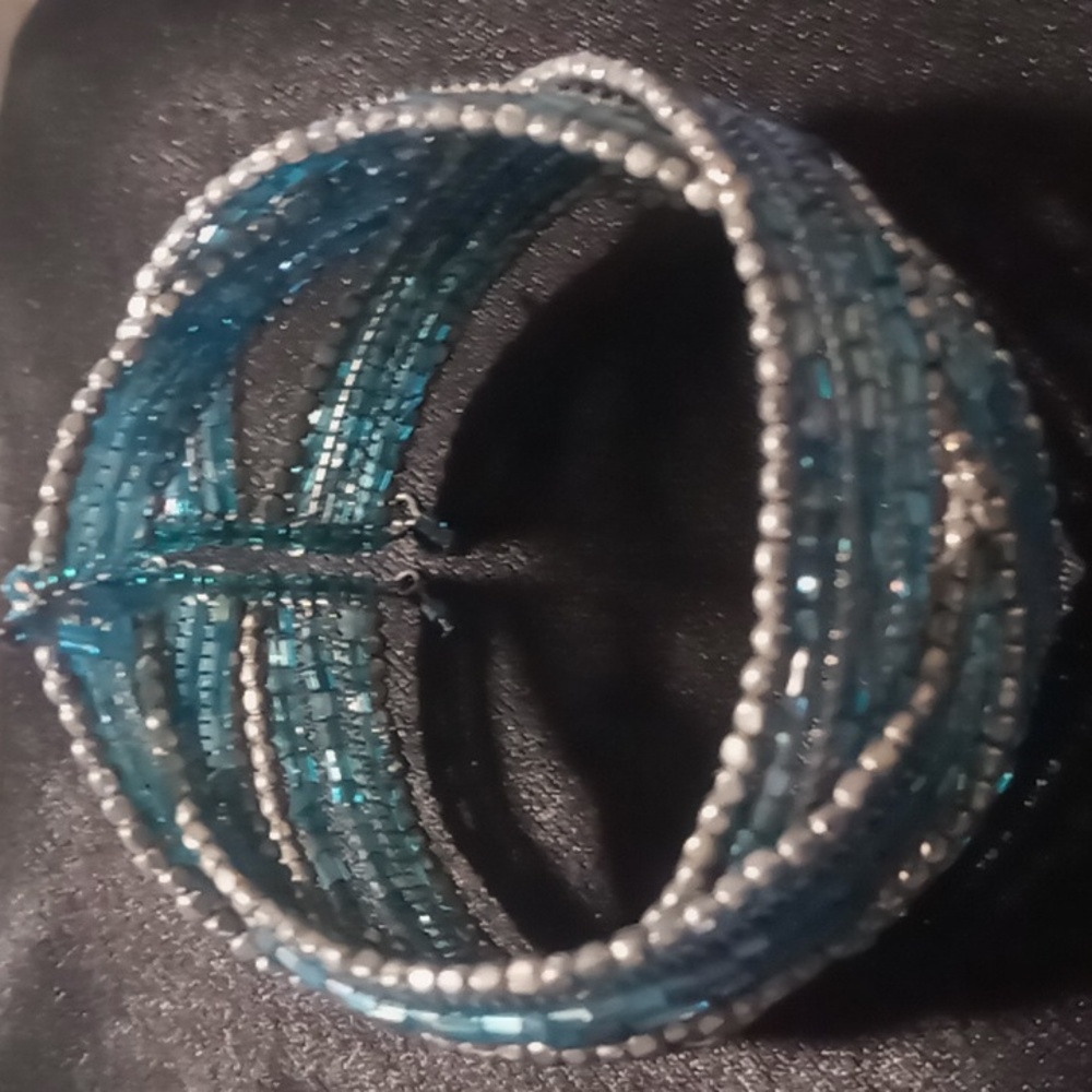 Blue seed bead wrap bracelet